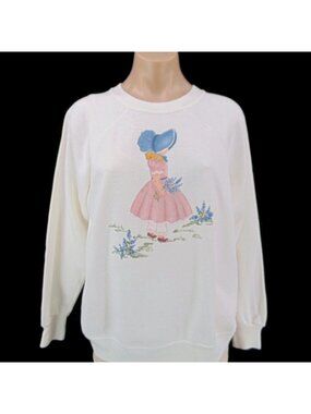 Vintage 80s Prairie Girl Sweatshirt L Bonnet Signed  Pannill Knitting Co Grandma